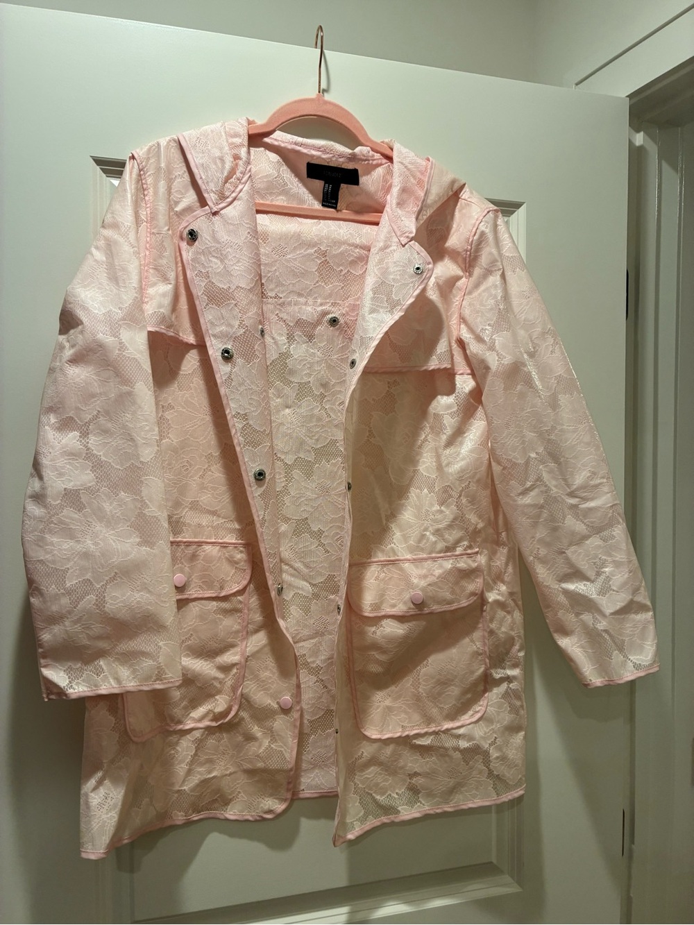 Forever 21 Light Pink Lace Trench Coat with Hood